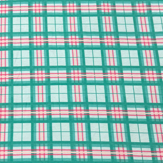 Nature's Fabrics teal and pink plaid pattern fabric