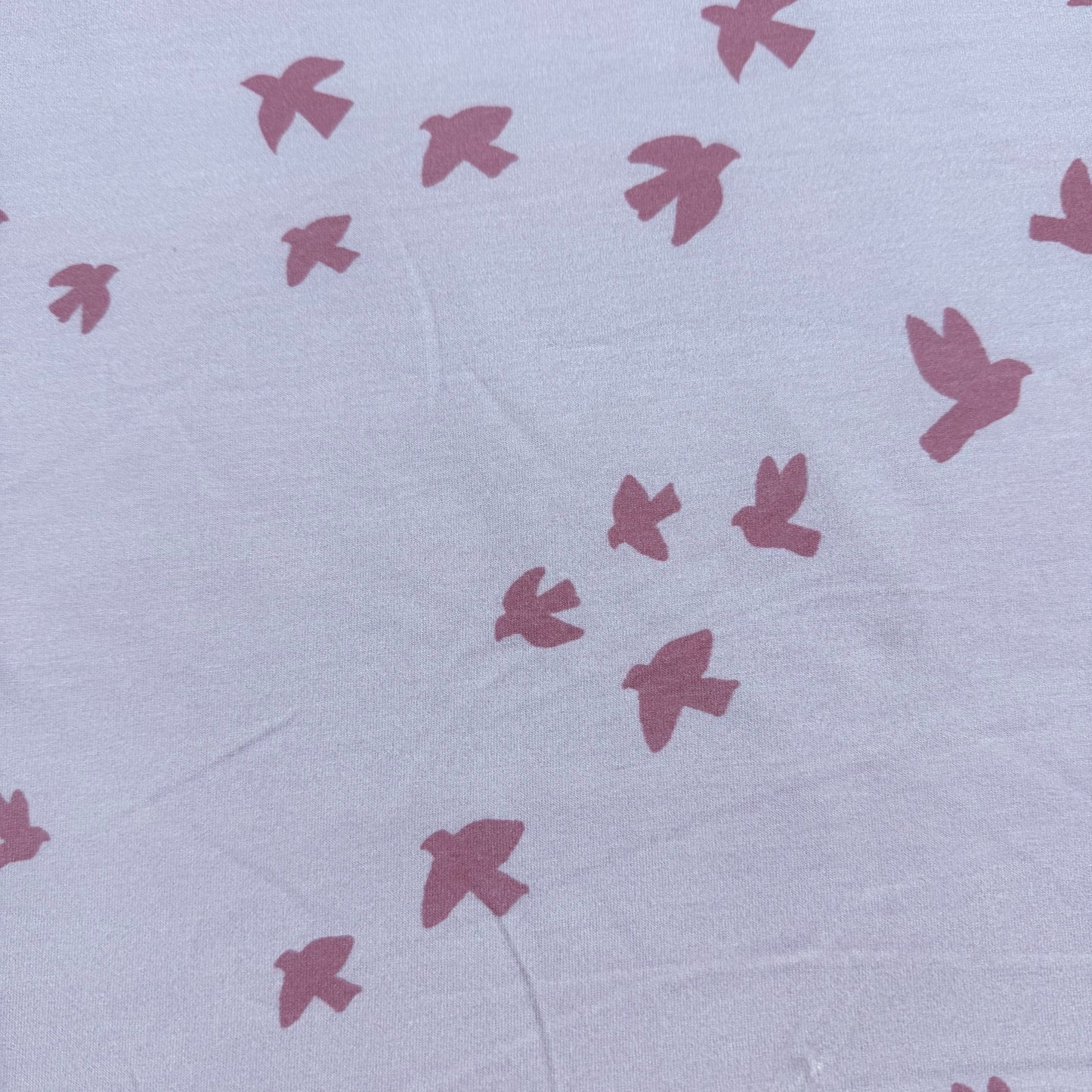 Rose Birds on Lilac Bamboo/Spandex Jersey Fabric - Printed in the USA