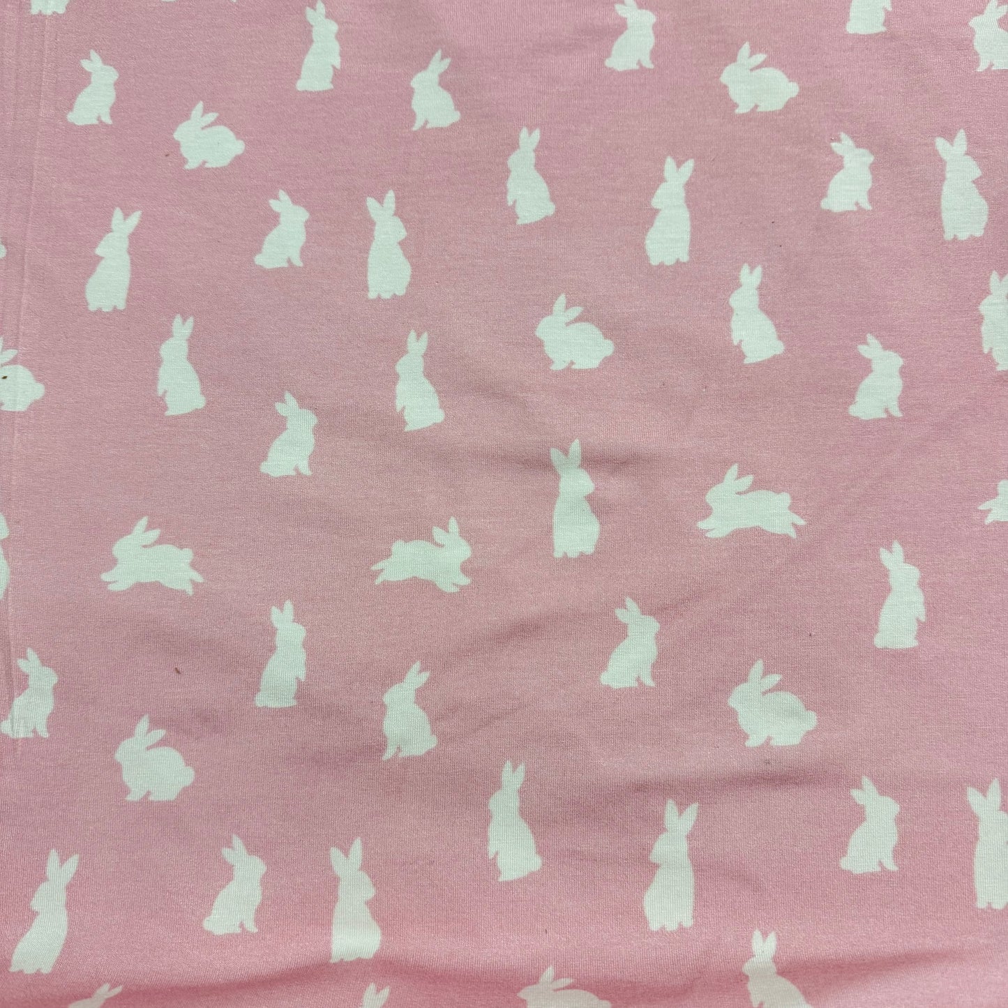 Off White Rabbits on Pink Bamboo/Spandex Jersey Fabric - Printed in the USA