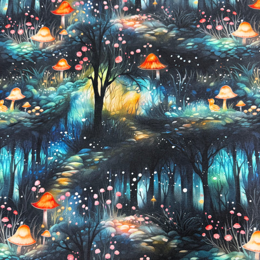 Blue Magic Forest on Bamboo/Spandex Jersey Fabric