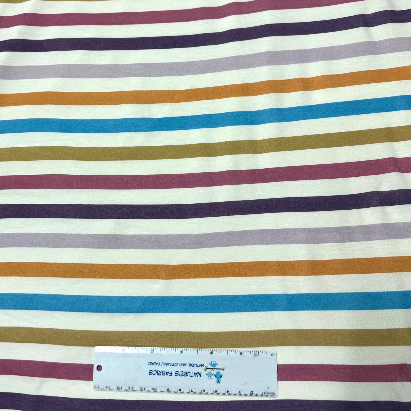 Teal, Tan and Rose Stripes on Bamboo/Spandex Jersey Fabric - 200GSM