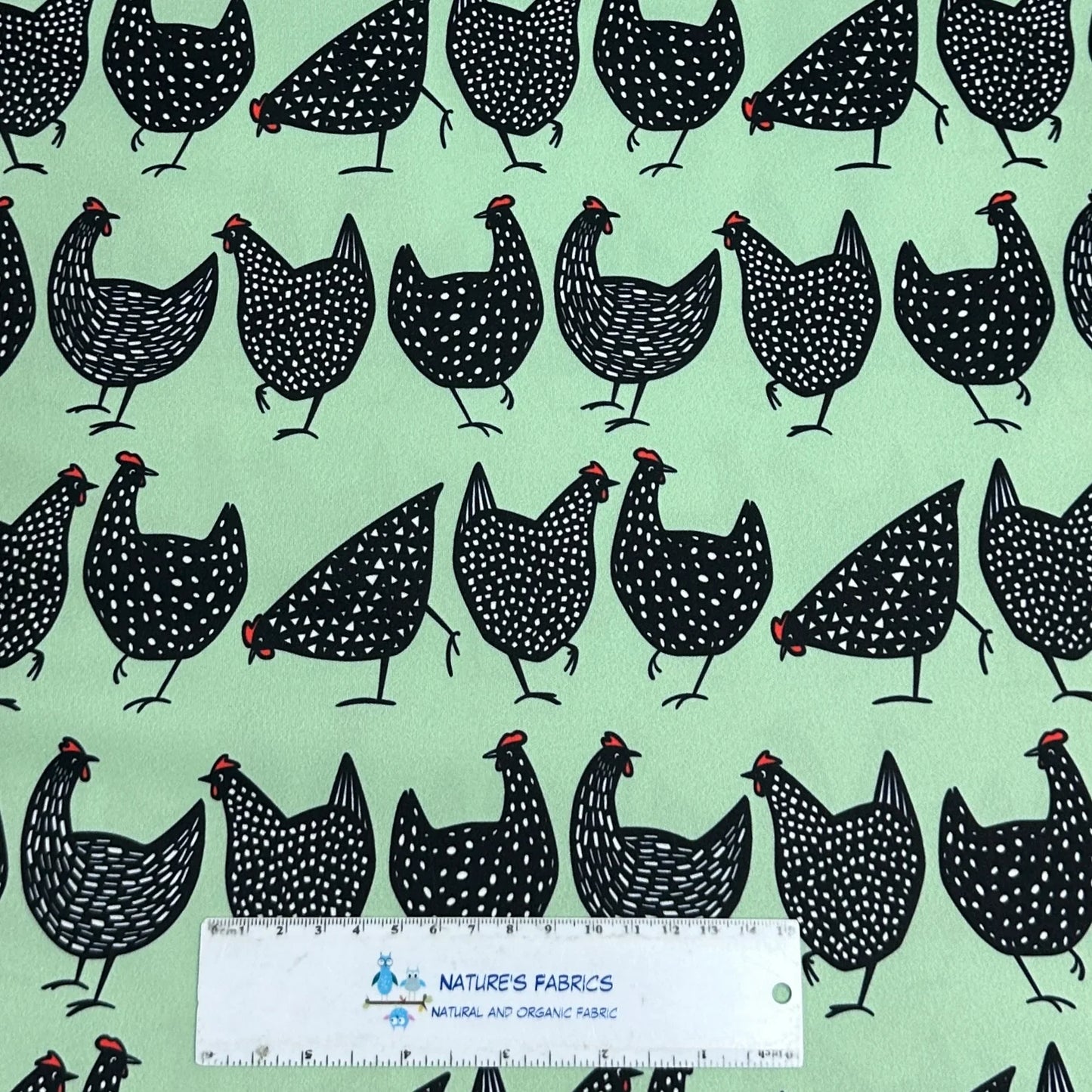Black Chickens on Green 1 mil PUL Fabric - Made in the USA