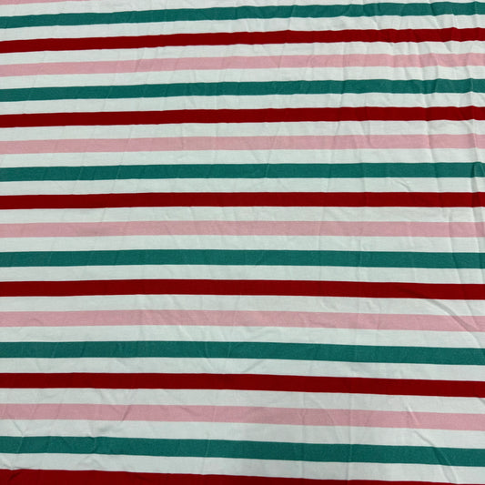 Nature's Fabrics red green pink white striped organic cotton fabric by the yard