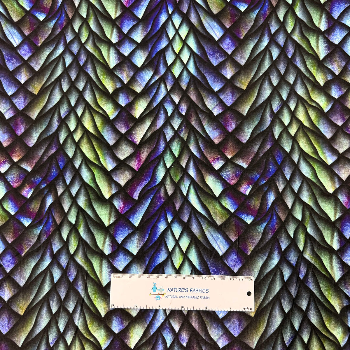 Purple and Green Dragon Scales Bamboo/Spandex Jersey Fabric