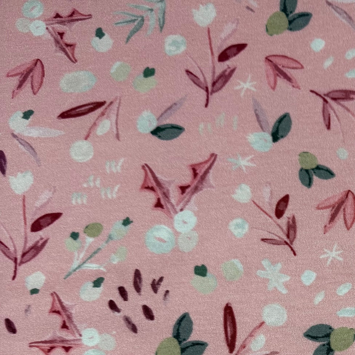 Winterberries on Peach Bamboo/Spandex Jersey Fabric - Printed in the USA