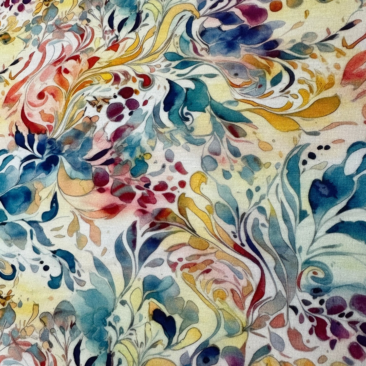 Floral Swirl Art on Bamboo/Spandex Jersey Fabric