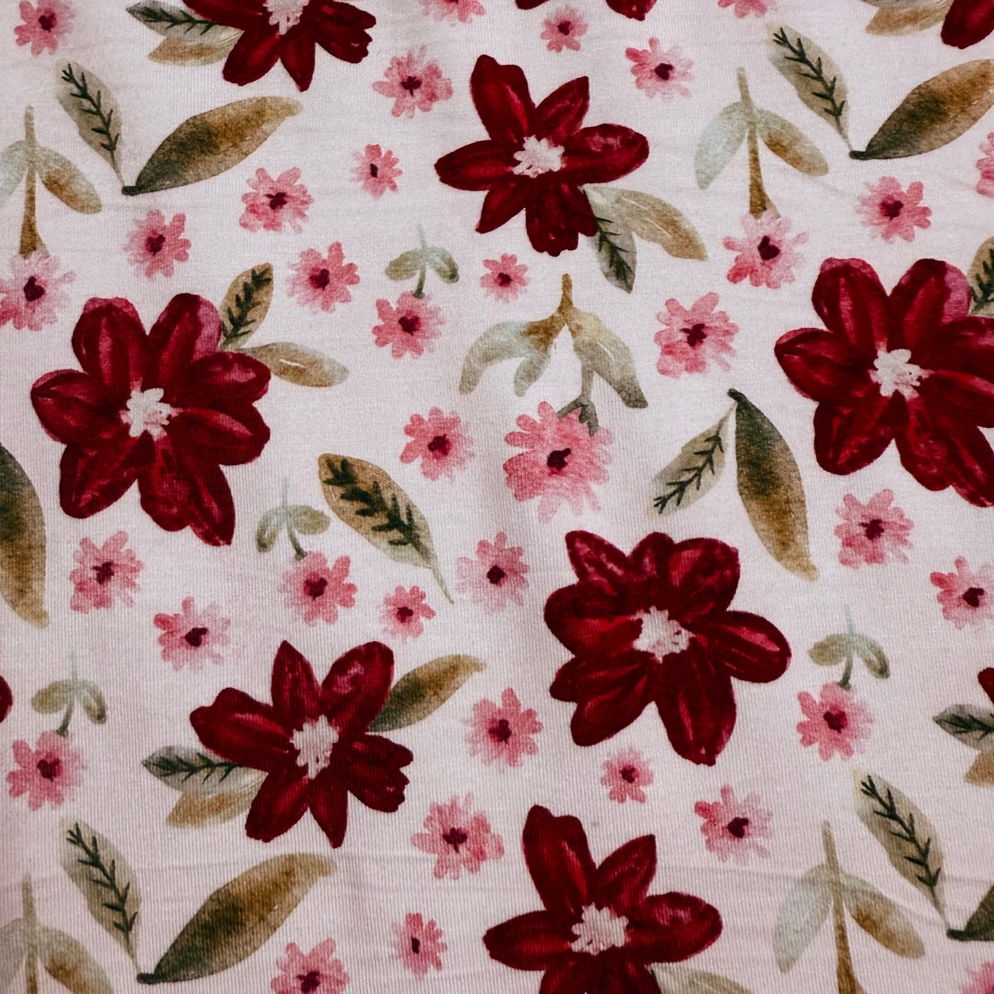 Poinsettia on White Bamboo/Spandex Jersey Fabric - 200GSM