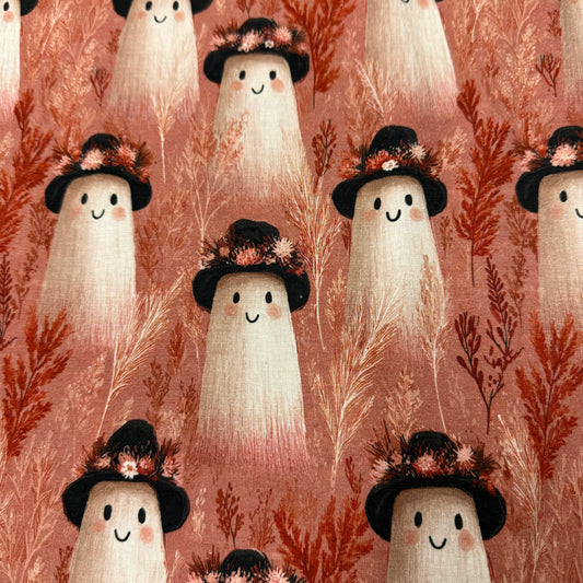 Ghosts with Hats on Bamboo/Spandex Jersey Fabric
