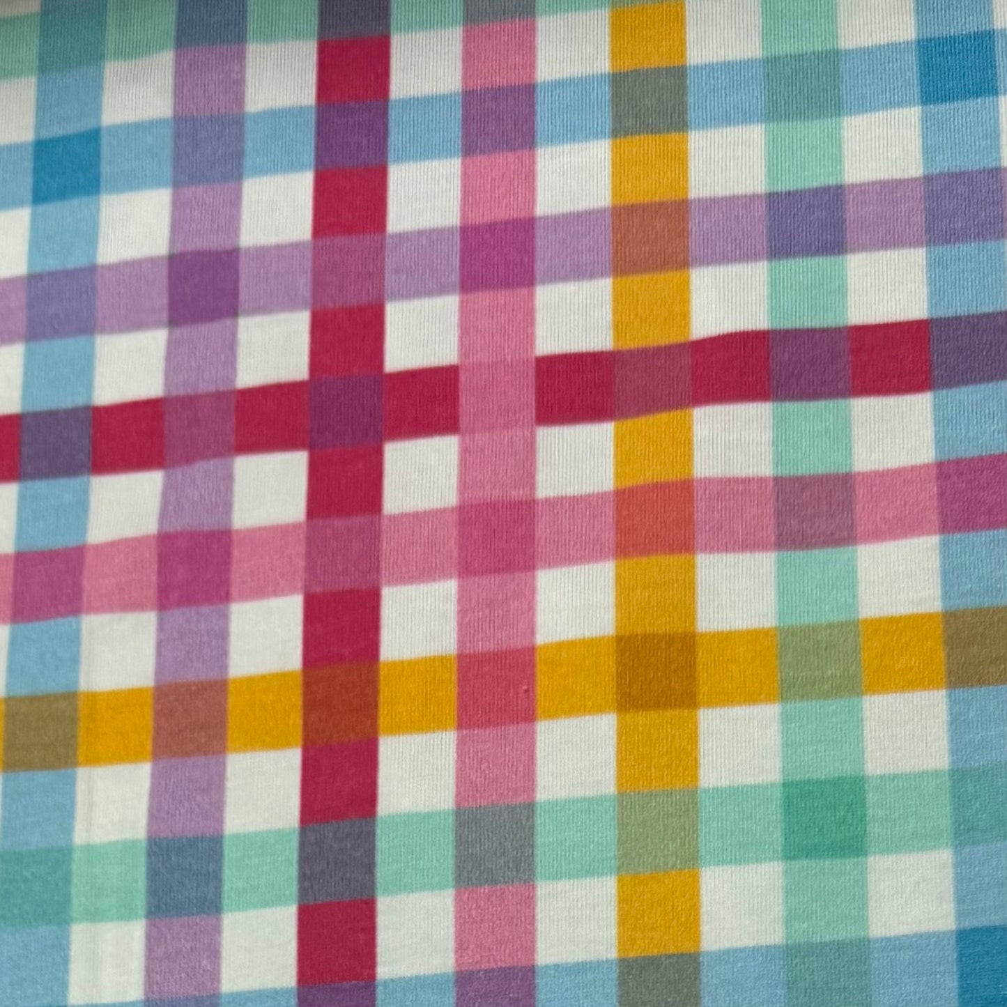 Pastel Plaid on Off White Bamboo/Spandex Jersey Fabric - Printed in the USA