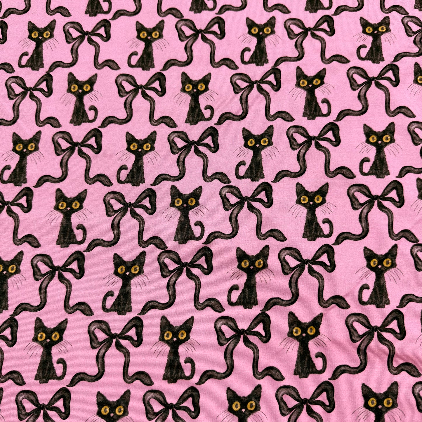 Cats on Pink Bamboo/Spandex Jersey Fabric - 200GSM