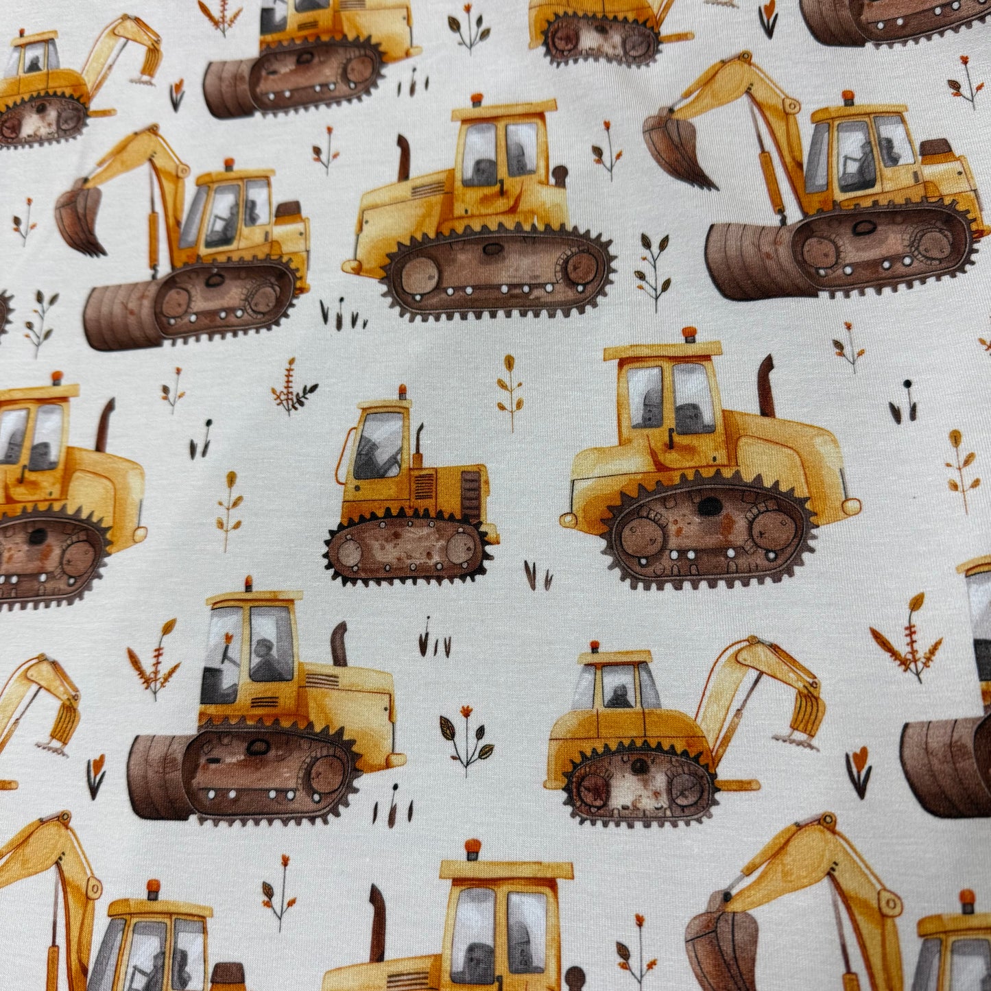 Construction Equipment on Bamboo/Spandex Jersey Fabric