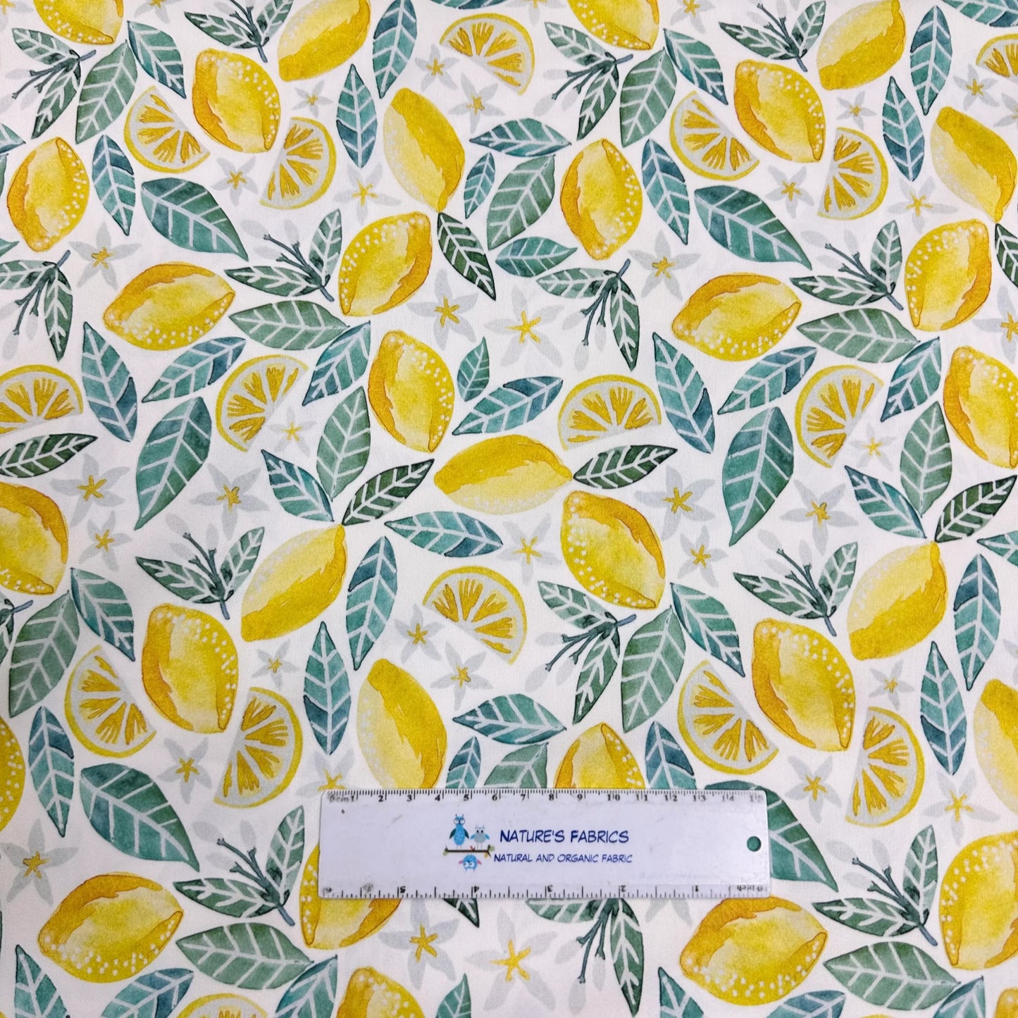 Lemons on White 1 mil PUL Fabric - Made in the USA