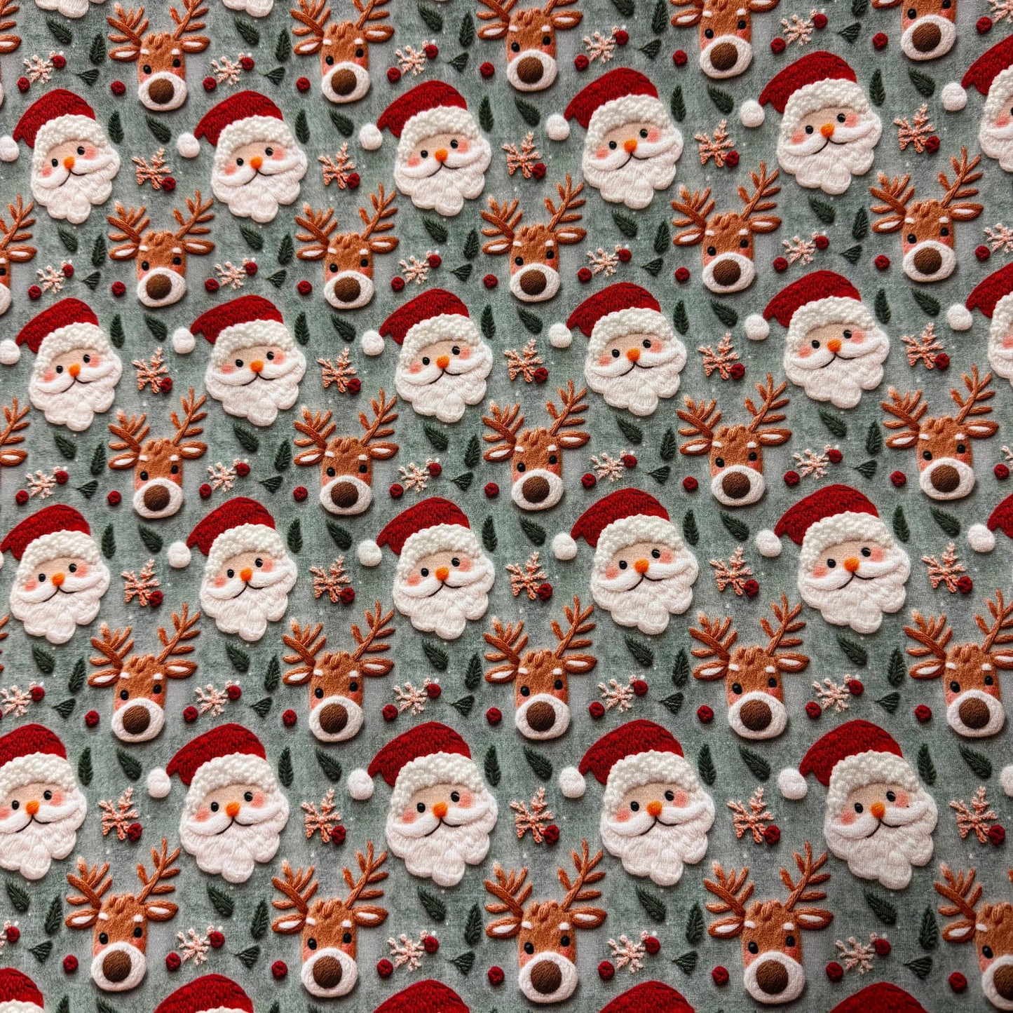 Embroidered Santa and Reindeer on Bamboo/Spandex Jersey Fabric