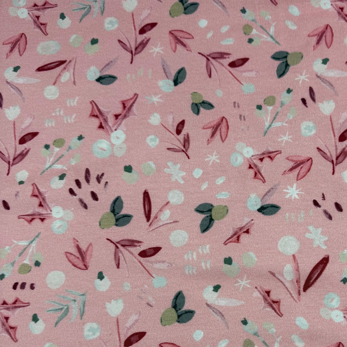 Winterberries on Peach Bamboo/Spandex Jersey Fabric - Printed in the USA