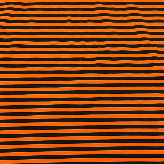 Orange and black horizontal striped fabric from Nature's Fabrics.