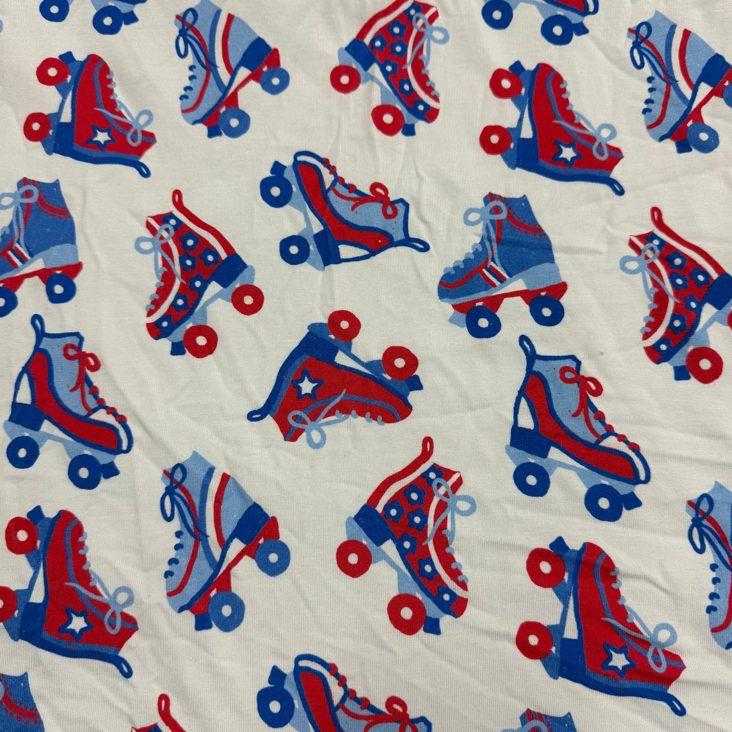 Red, White and Blue Roller Skates on Bamboo/Spandex Jersey Fabric - 200 GSM