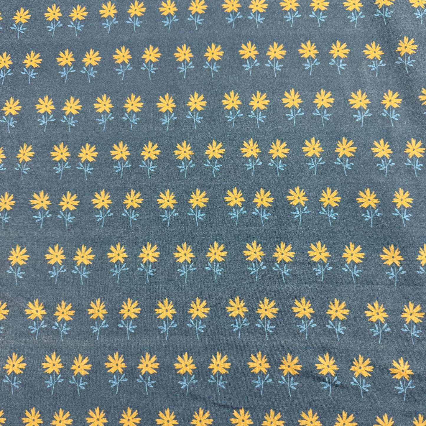 Tan Flowers on Blue Bamboo/Spandex Jersey Fabric - Printed in the USA