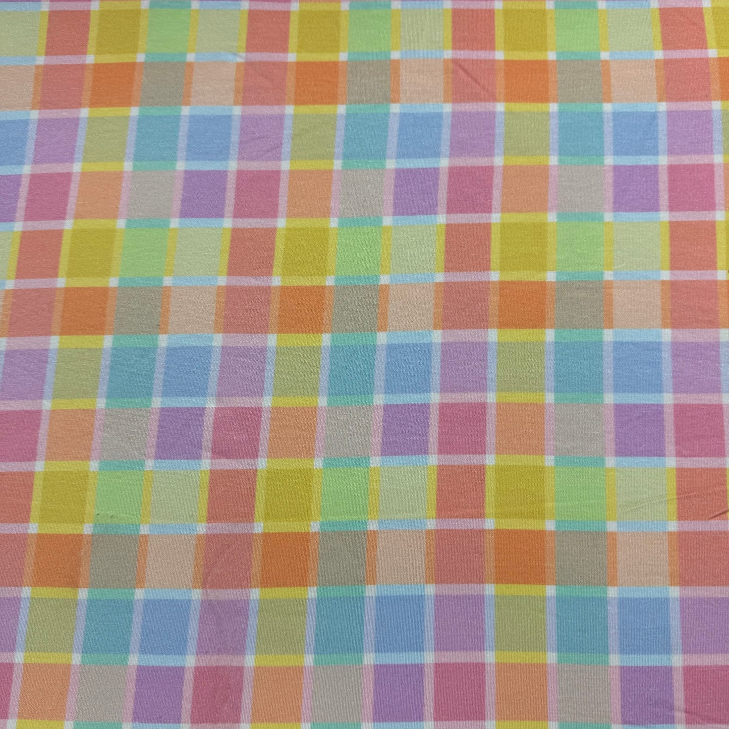 Pastel Check on Off White Bamboo/Spandex Jersey Fabric - Printed in the USA