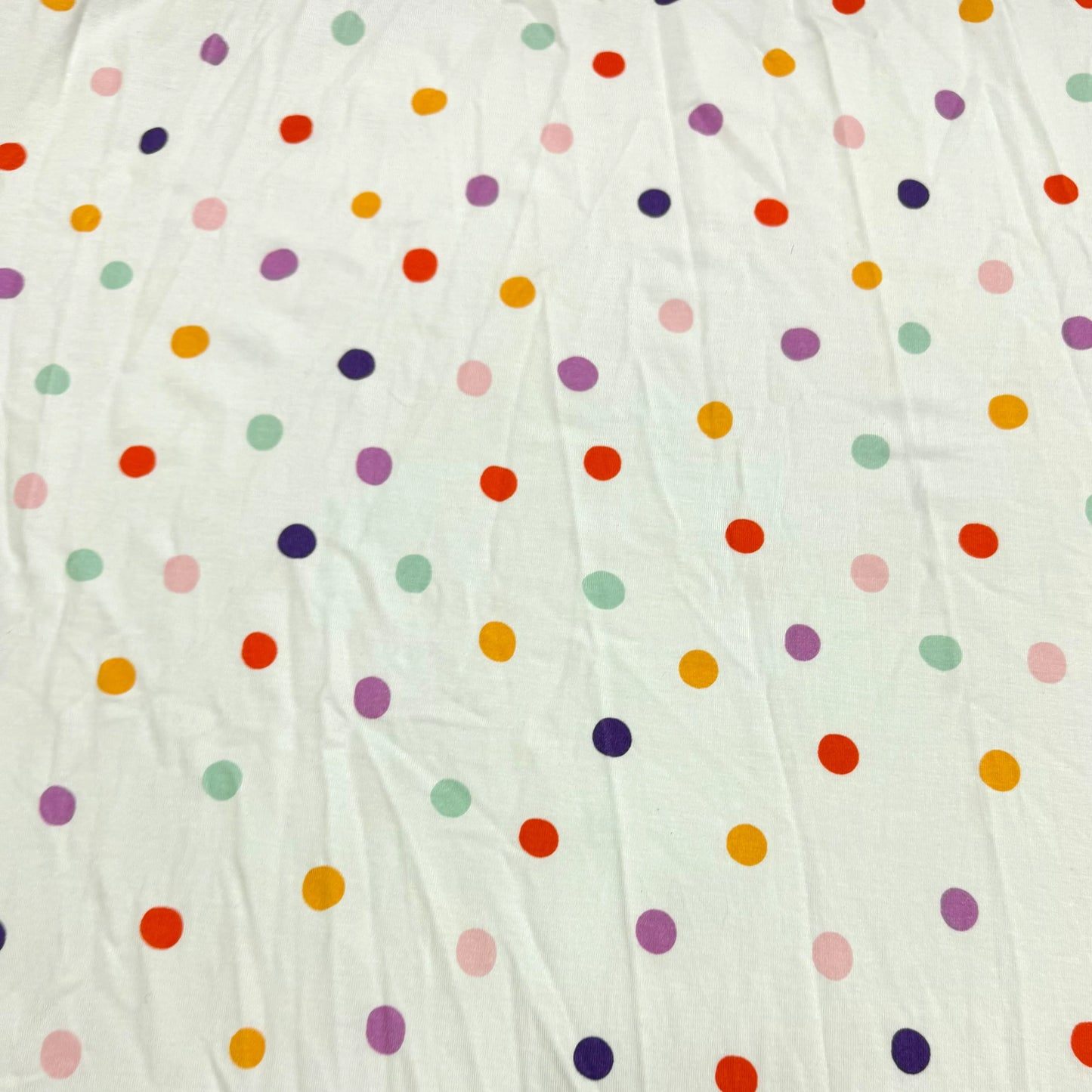 Bright 3/8" Dots on White Bamboo/Spandex Jersey Fabric - 200 GSM