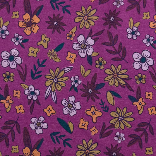 Lime Flowers on Rose Bamboo/Spandex Jersey Fabric - Printed in the USA