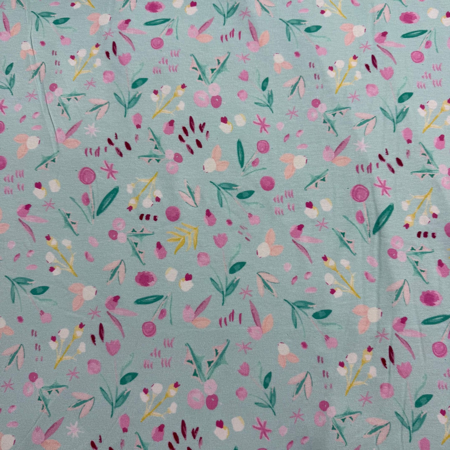 Winterberries on Mint Bamboo/Spandex Jersey Fabric - Printed in the USA