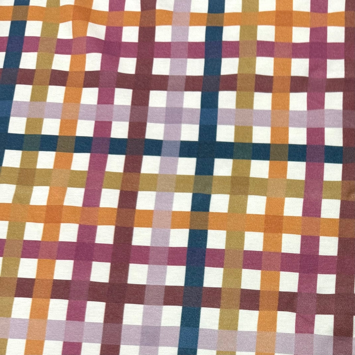 Teal, Tan and Rose Plaid on Bamboo/Spandex Jersey Fabric - 200GSM