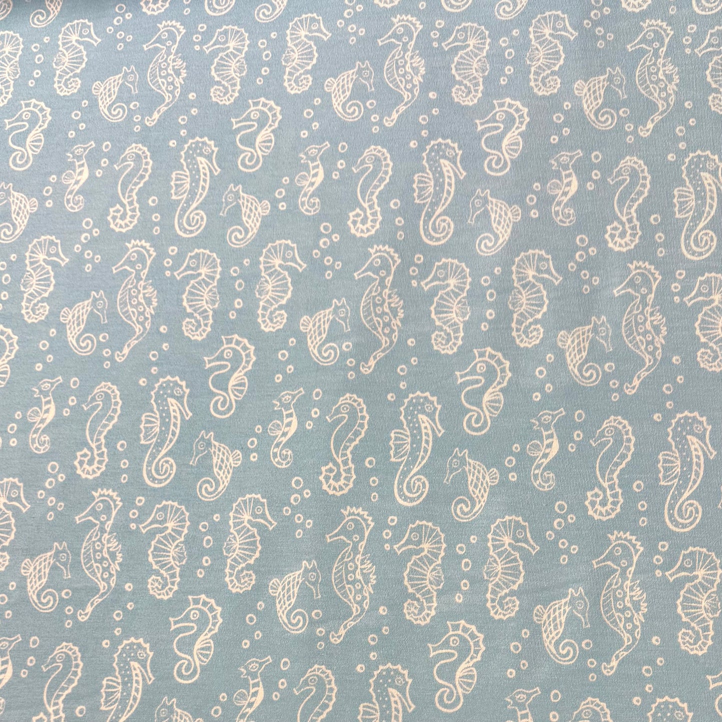 Seahorses on Blue Bamboo/Spandex Jersey Fabric - 200GSM