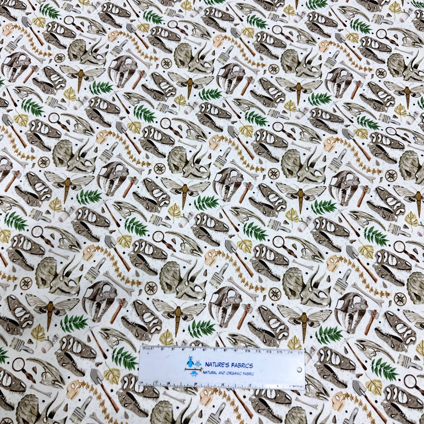 Fossils on White 1 mil PUL Fabric - Made in the USA