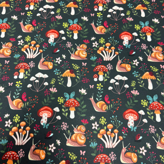 Snails and Mushrooms 1 mil PUL Fabric - Made in the USA