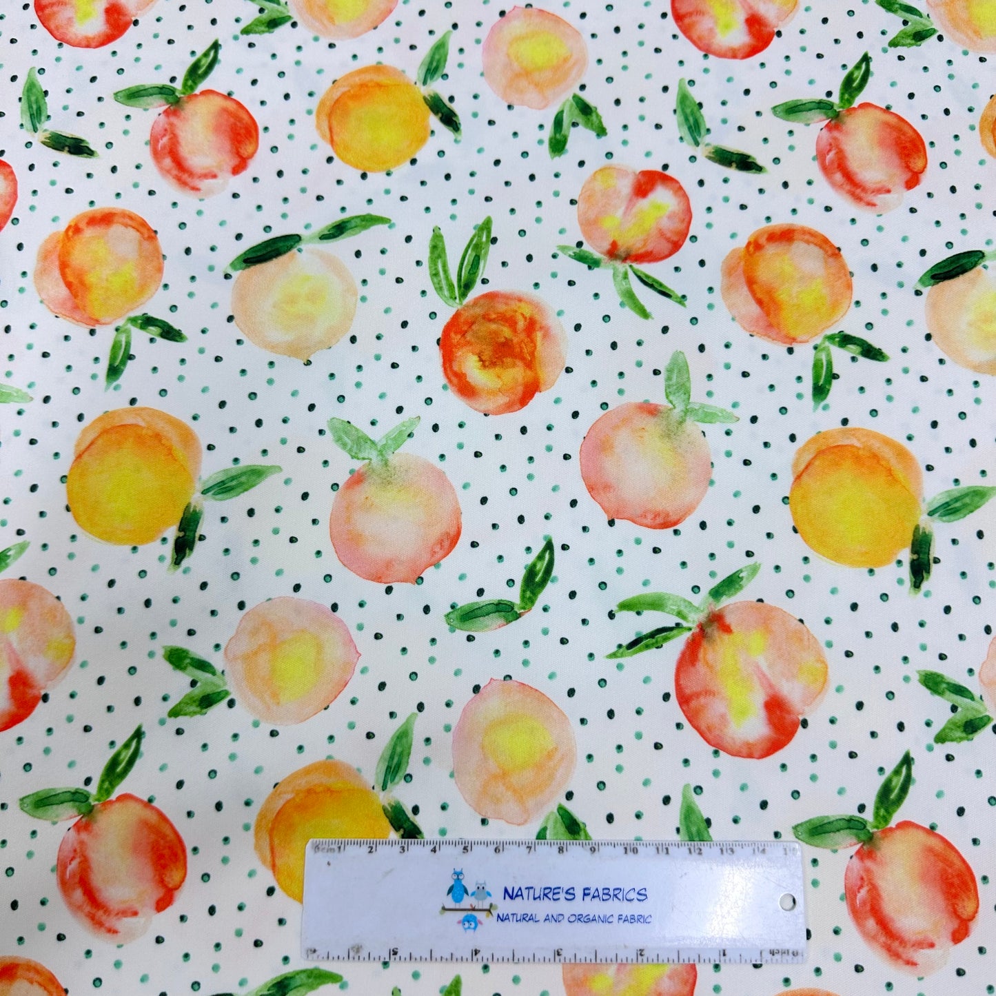 Watercolor Peaches on White 1 mil PUL Fabric- Made in the USA