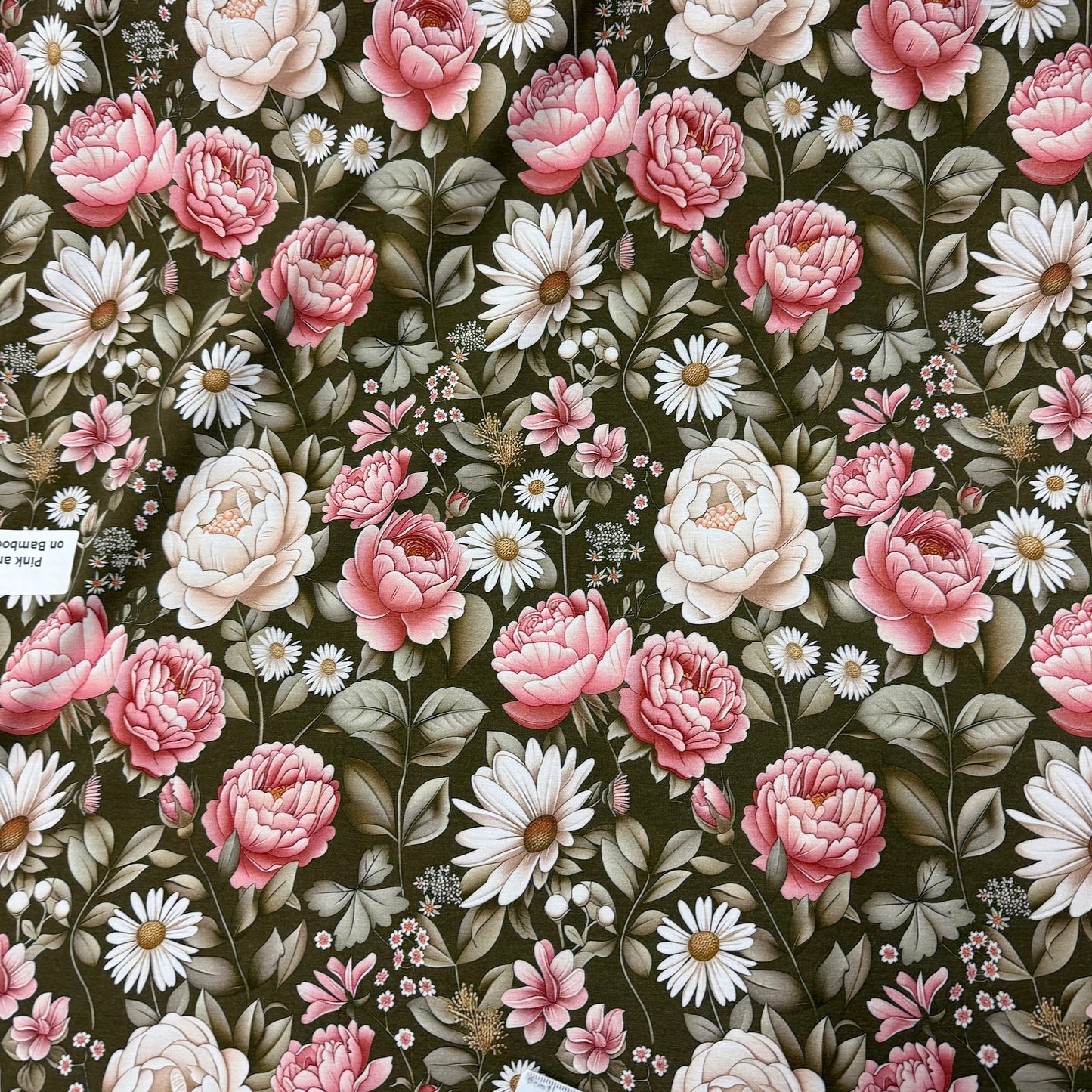 Pink and Ivory Floral on Bamboo/Spandex Jersey Fabric