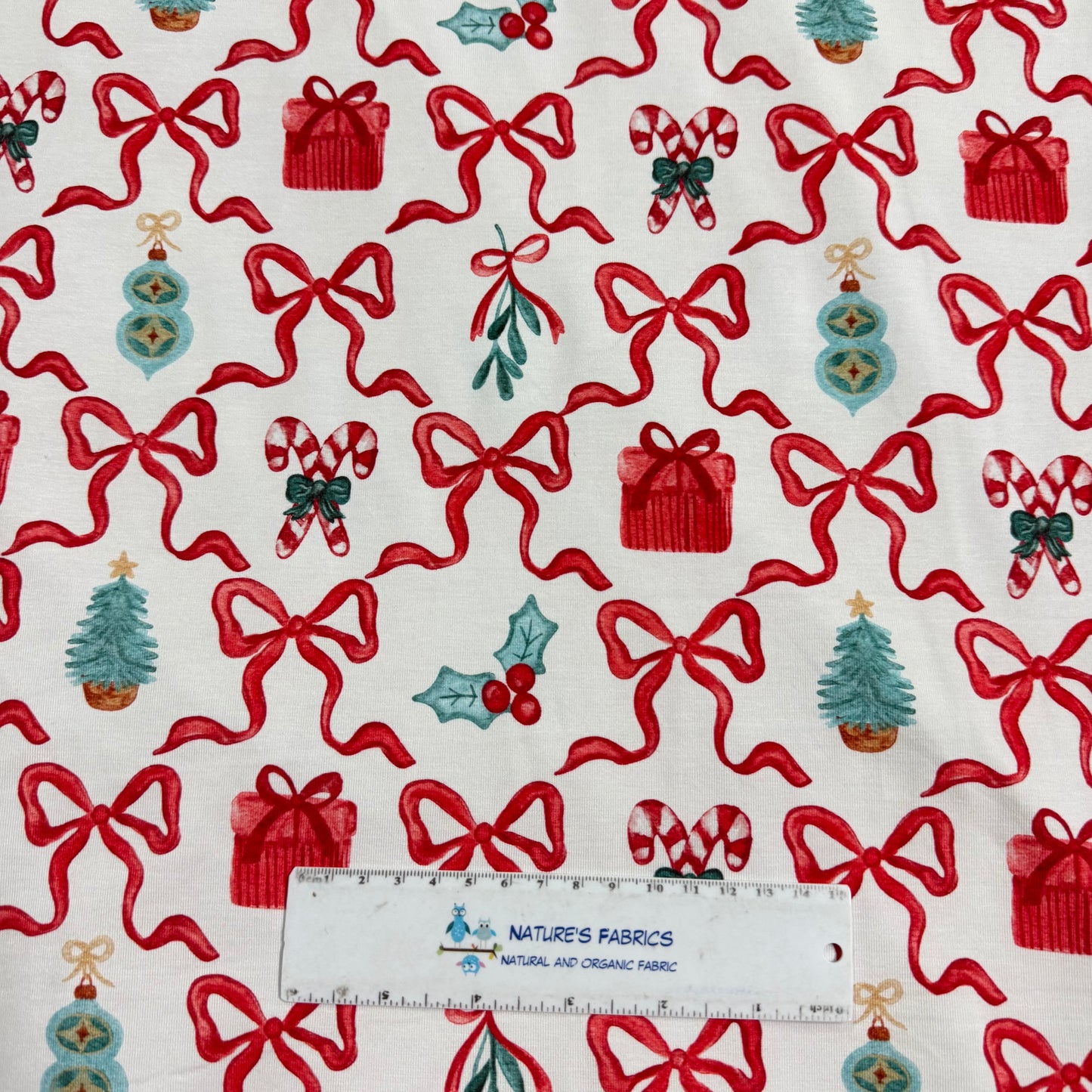 Christmas Toss on White Bamboo/Spandex Jersey Fabric - 200GSM