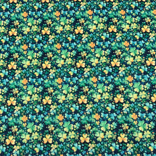 Nature's Fabrics green and yellow clover patterned fabric