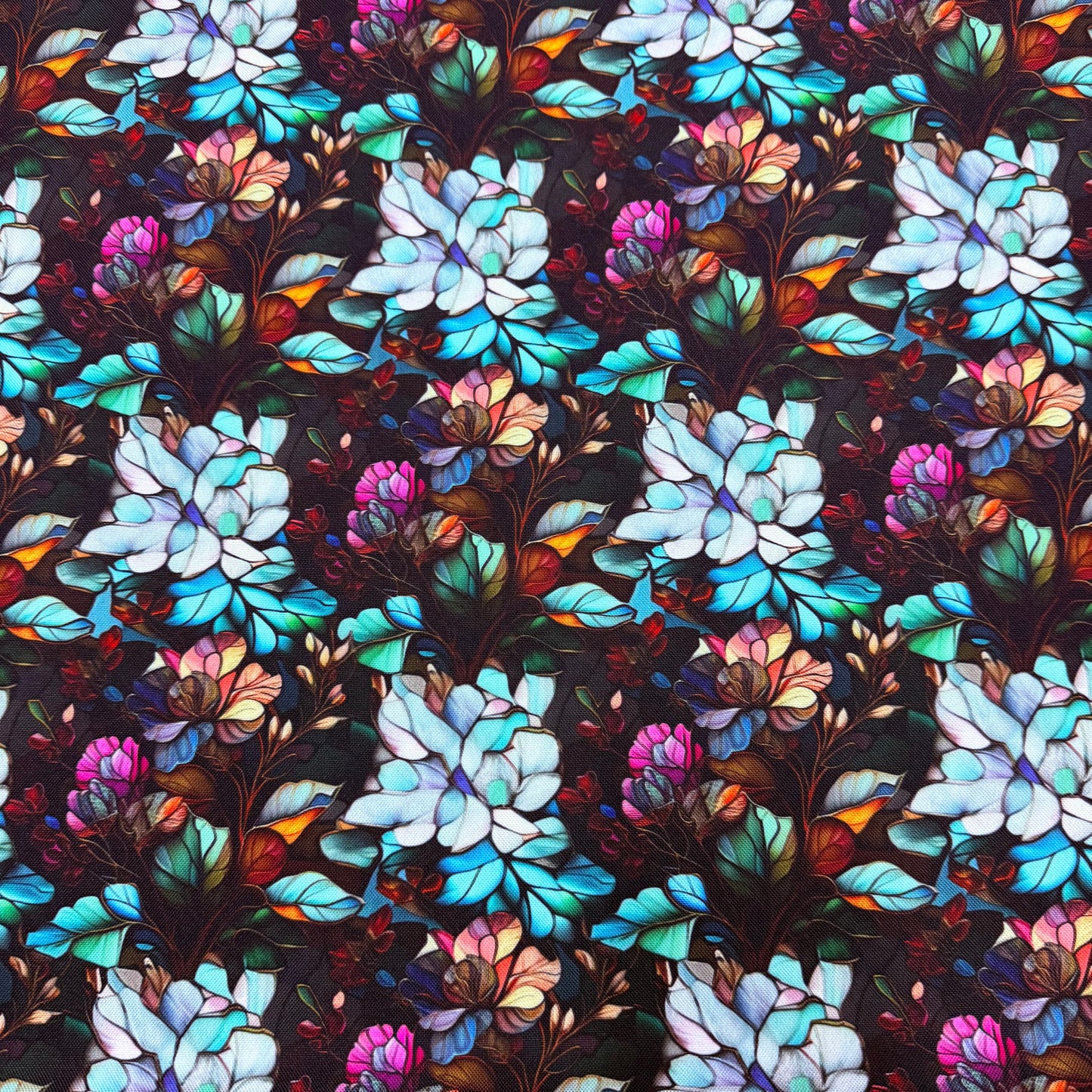 Stained Glass Floral on Canvas Fabric - Waterproof
