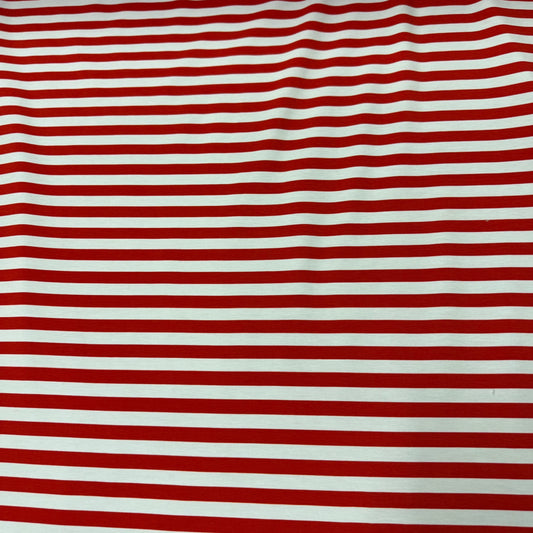 Red and white striped organic cotton fabric by Nature's Fabrics