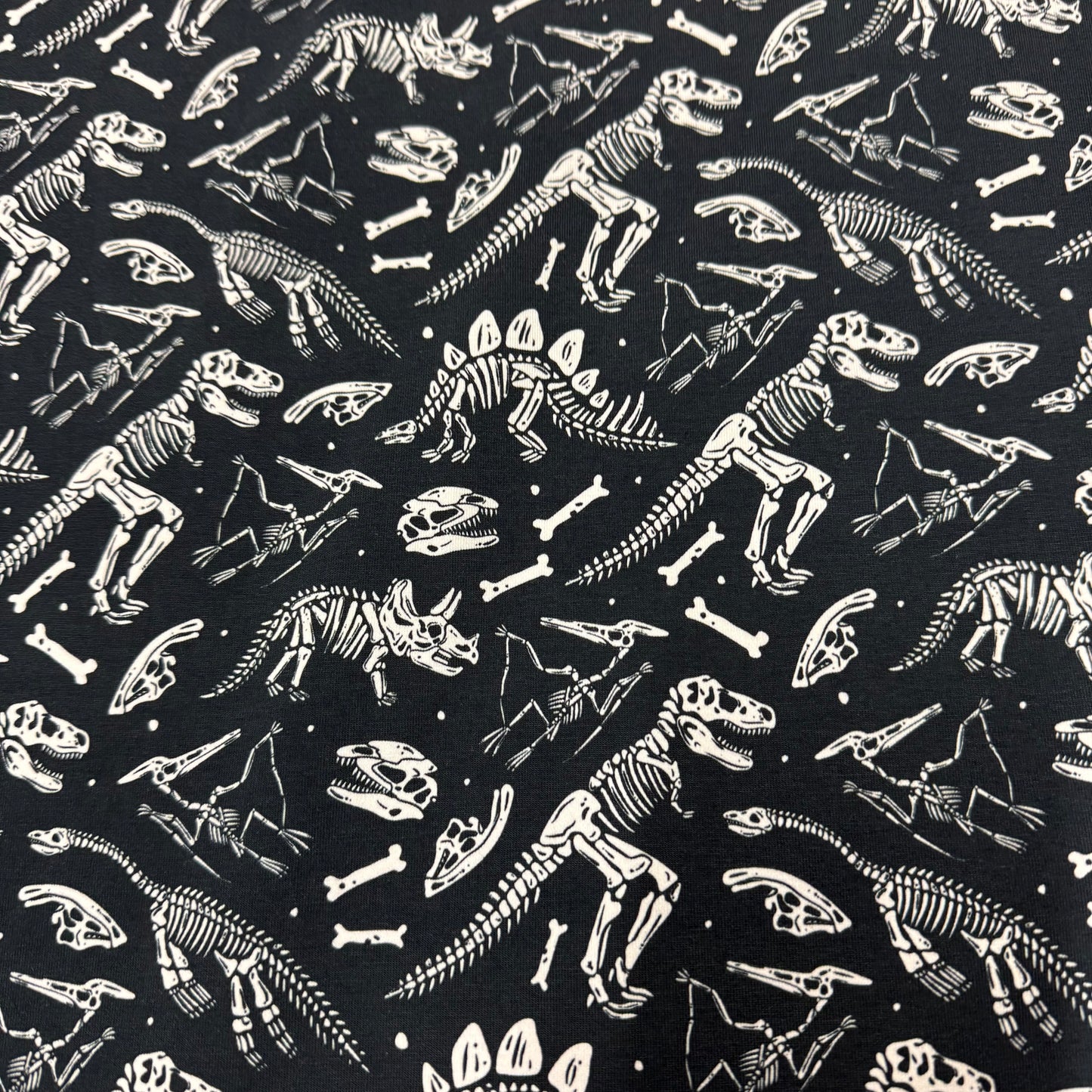 Dino Skeletons on Bamboo Stretch French Terry Fabric