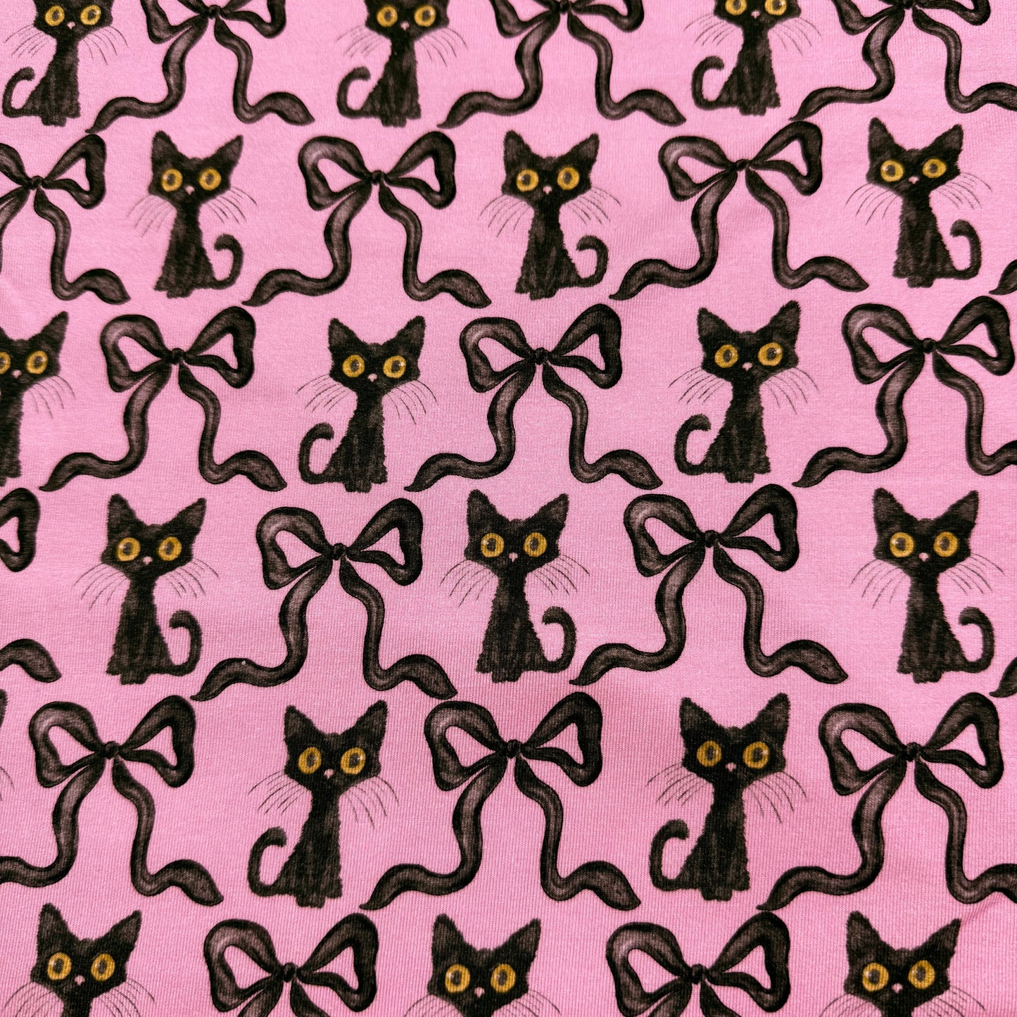 Cats on Pink Bamboo/Spandex Jersey Fabric - 200GSM
