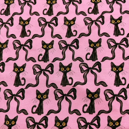Cats on Pink Bamboo/Spandex Jersey Fabric - 200GSM