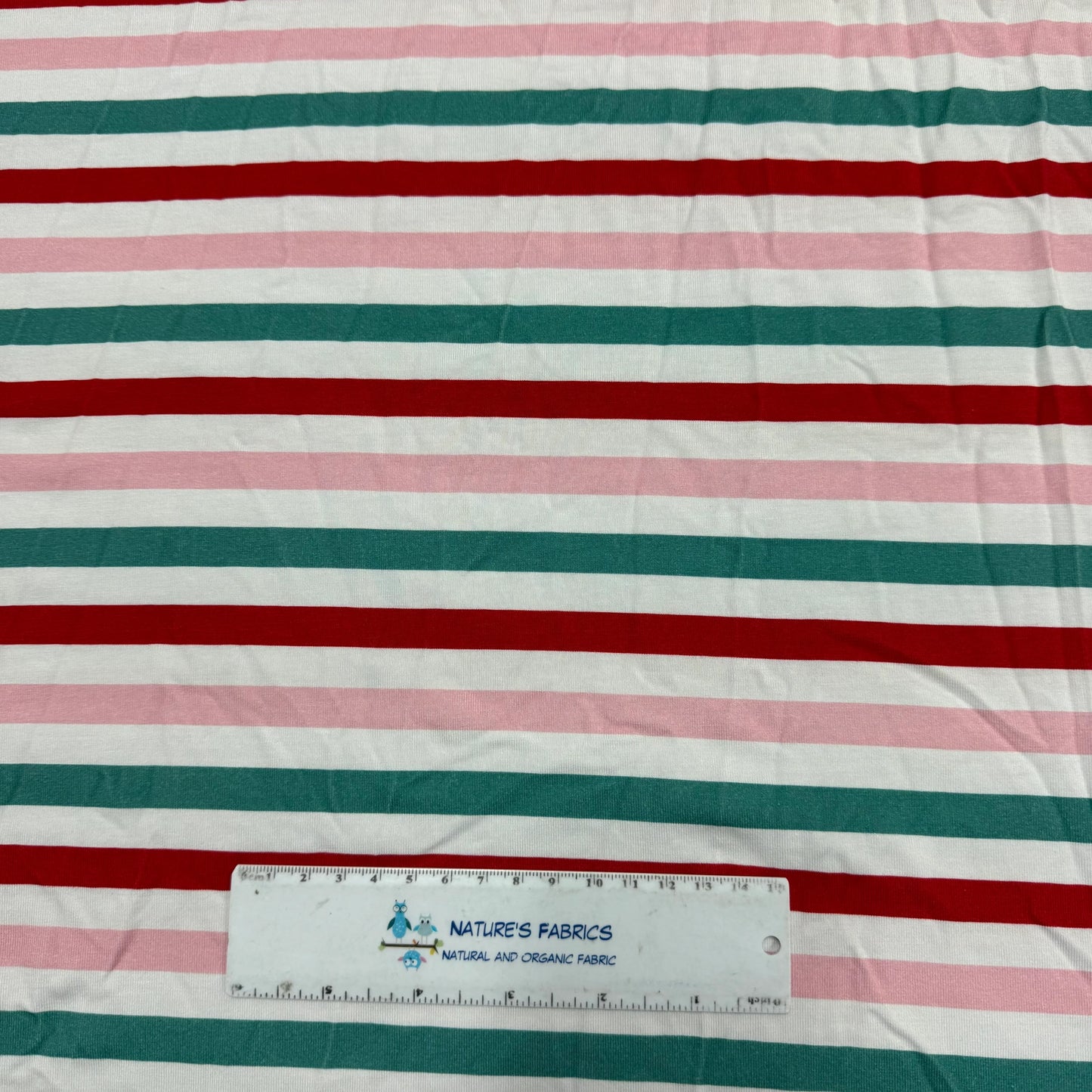 Pink, White, Red and Green 3/8" Stripes on Bamboo/Spandex Jersey Fabric - 200 GSM
