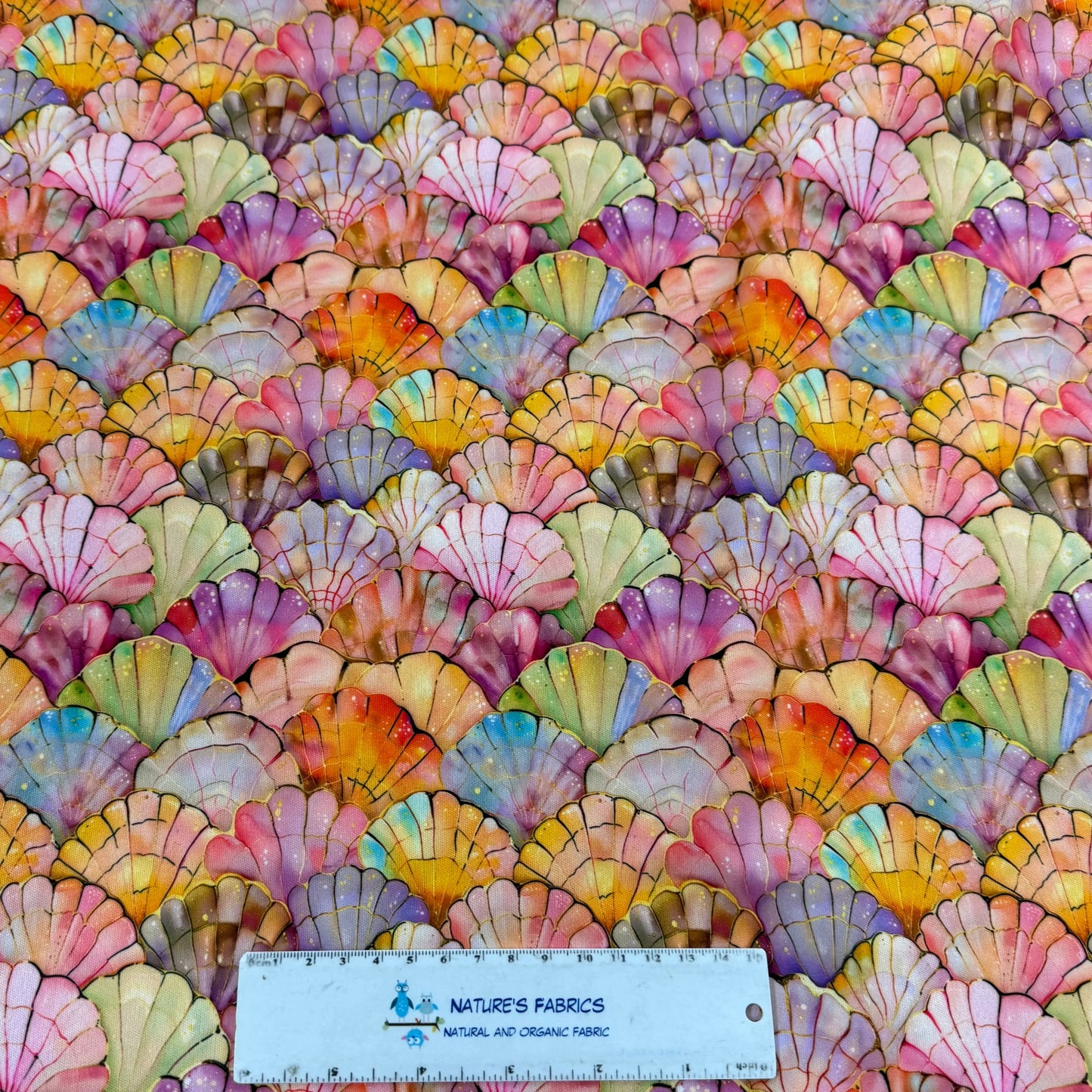 Iridescent Seashells on 1 mil PUL Fabric - Made in the USA