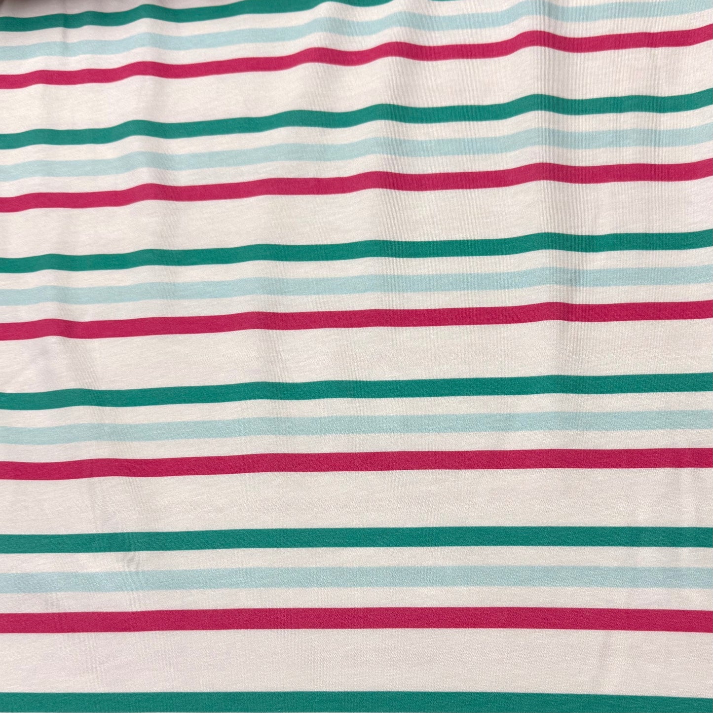 Blue, Jade, and Hot Pink Stripes on Off White Bamboo/Spandex Jersey Fabric - Printed in the USA