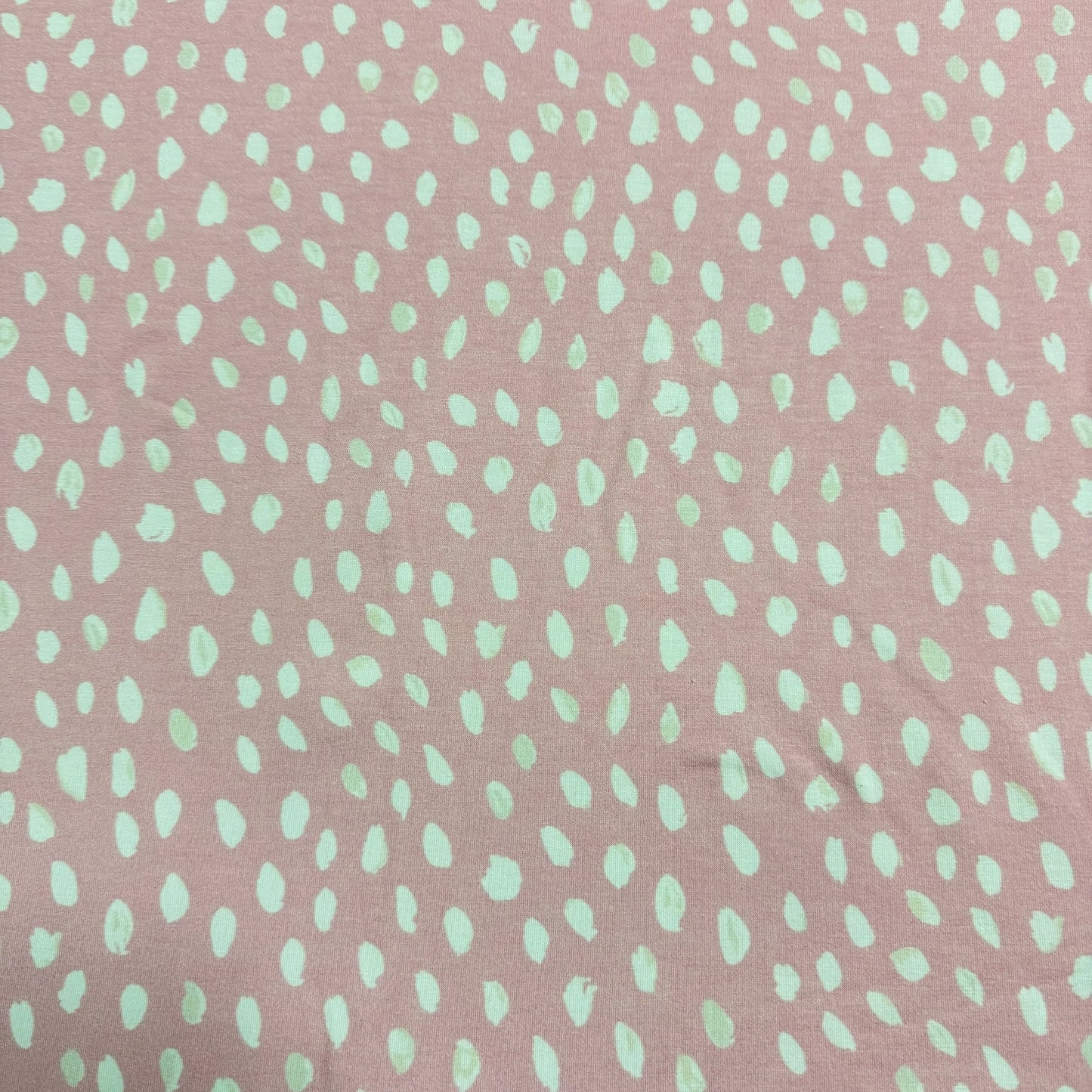 Off White Spots on Pink Bamboo/Spandex Jersey Fabric - Printed in the USA