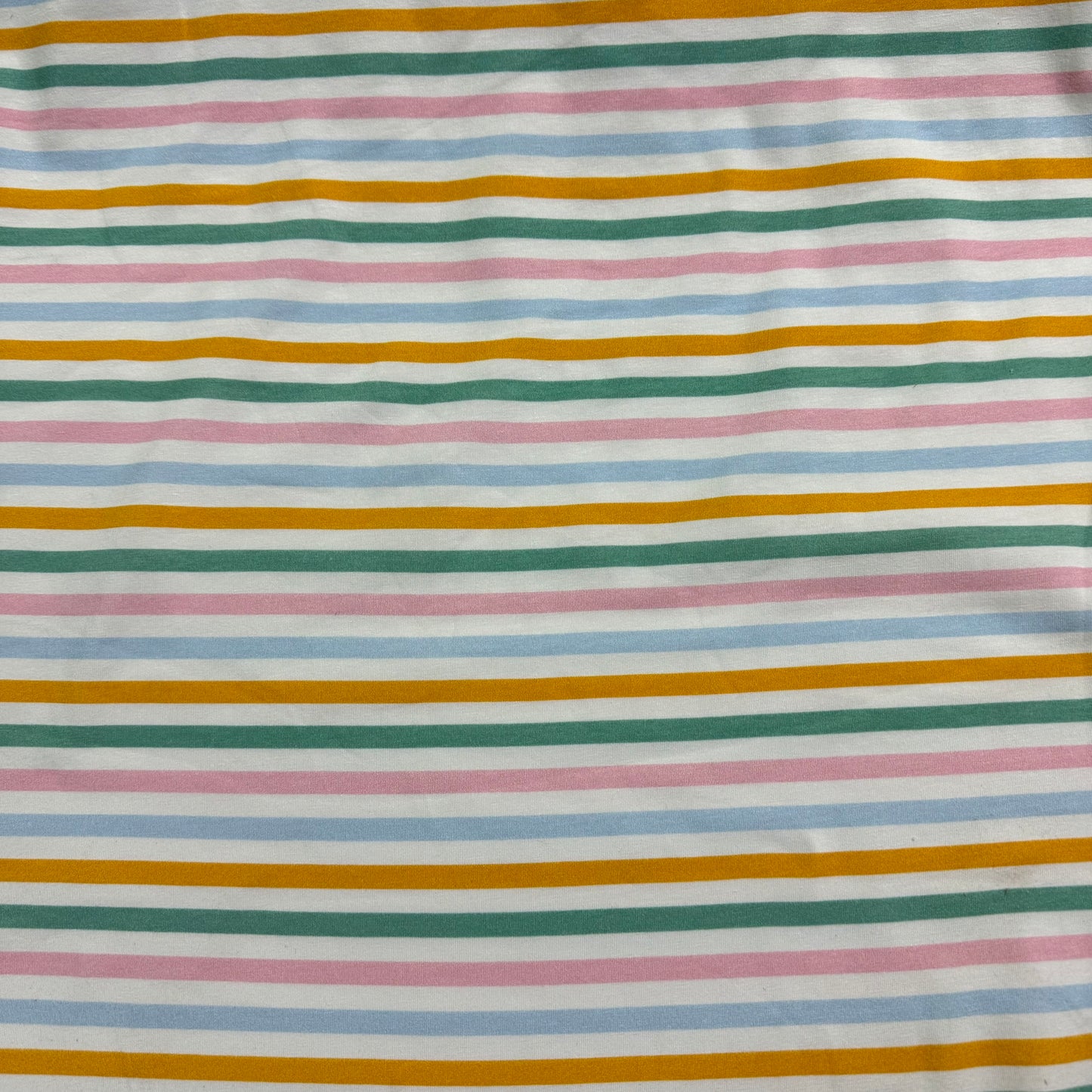 Teal and Gold Stripe on Off White Bamboo/Spandex Jersey Fabric - Printed in the USA