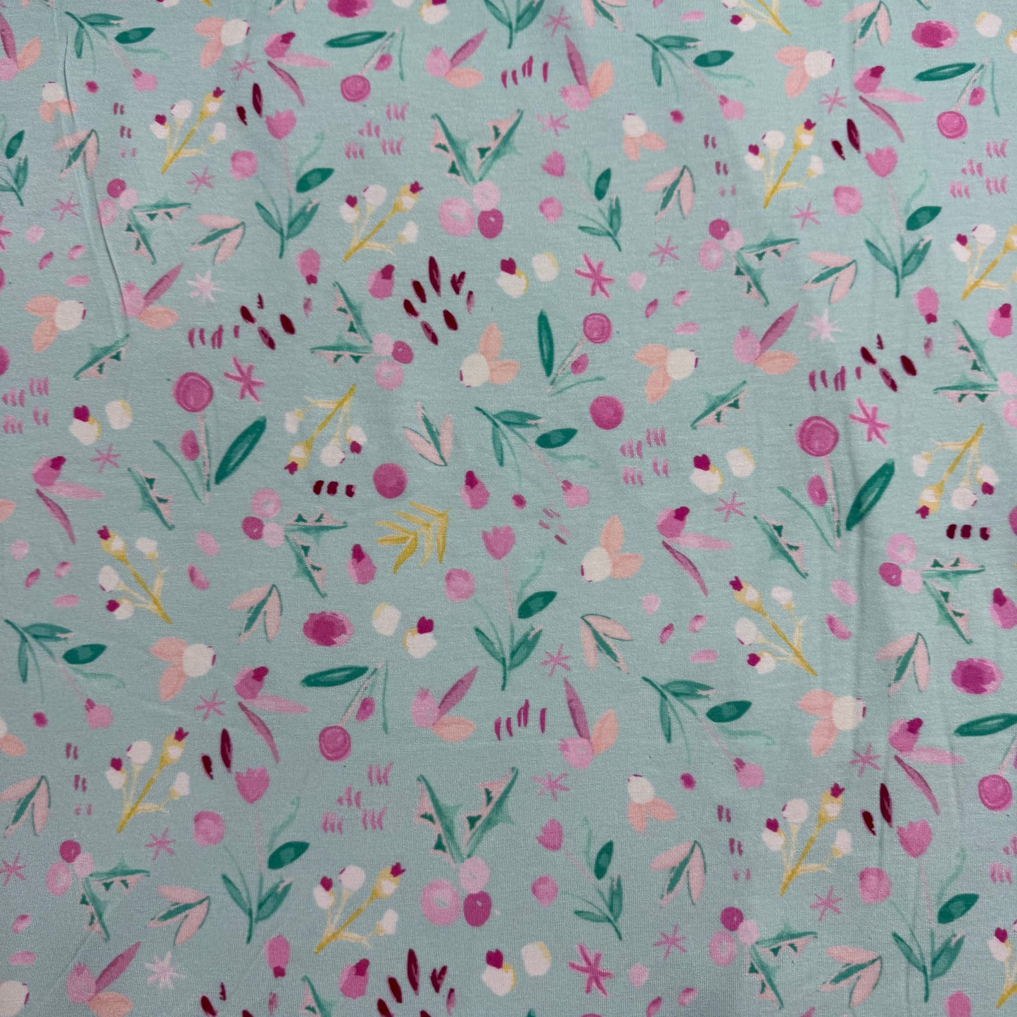 Winterberries on Mint Bamboo/Spandex Jersey Fabric - Printed in the USA