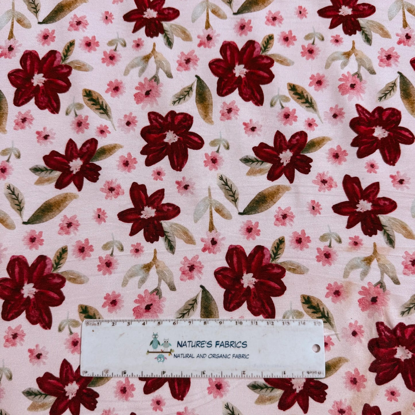 Poinsettia on White Bamboo/Spandex Jersey Fabric - 200GSM