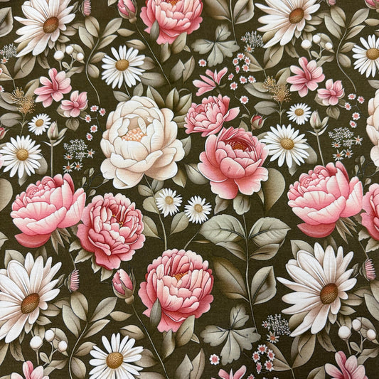 Pink and Ivory Floral on Bamboo/Spandex Jersey Fabric