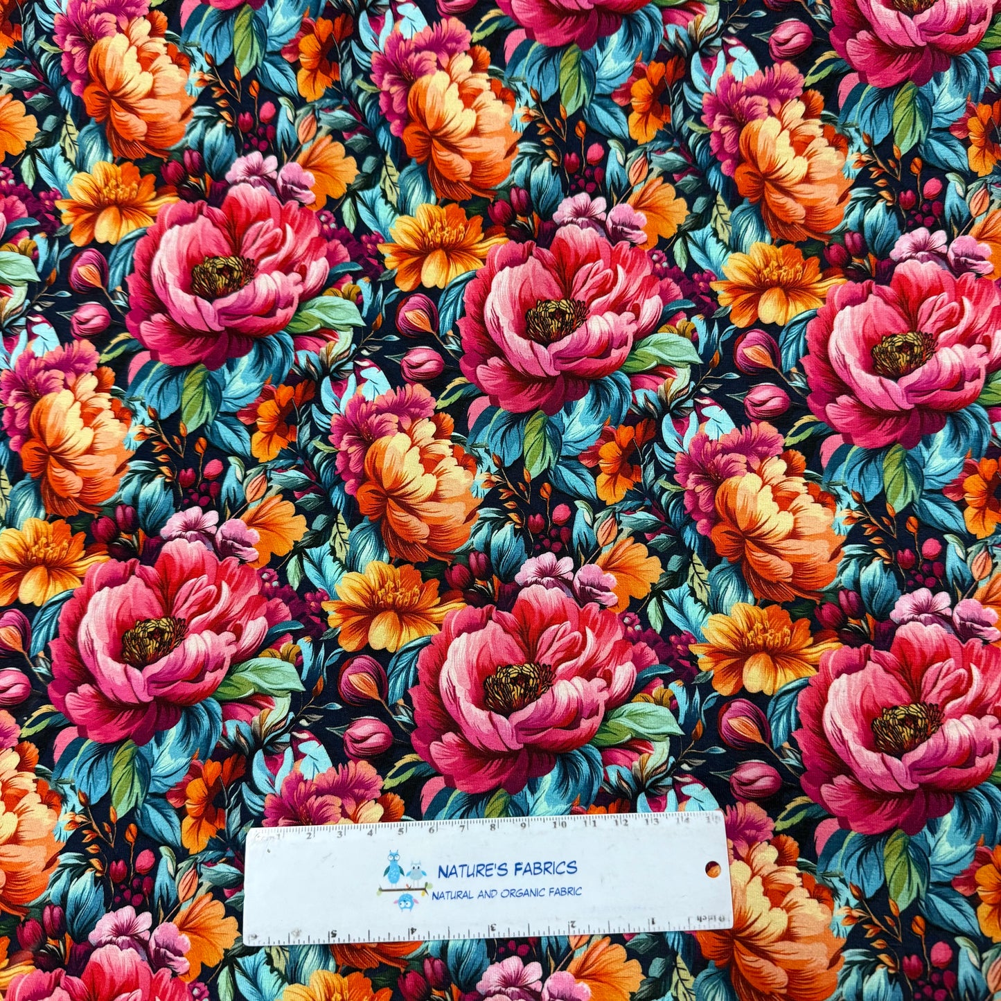 Vibrant Peonies on Bamboo/Spandex Jersey Fabric