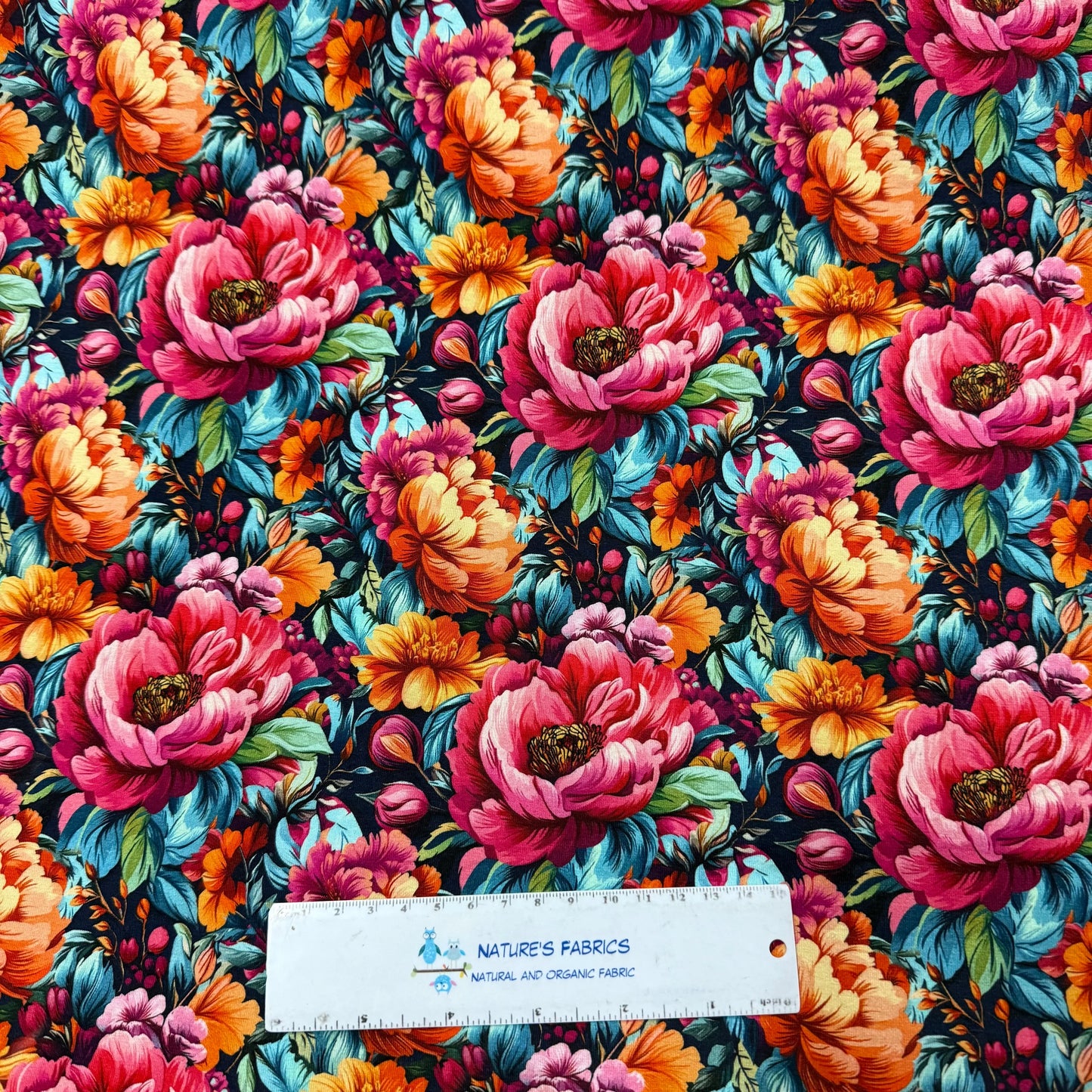 Vibrant Peonies on Bamboo/Spandex Jersey Fabric