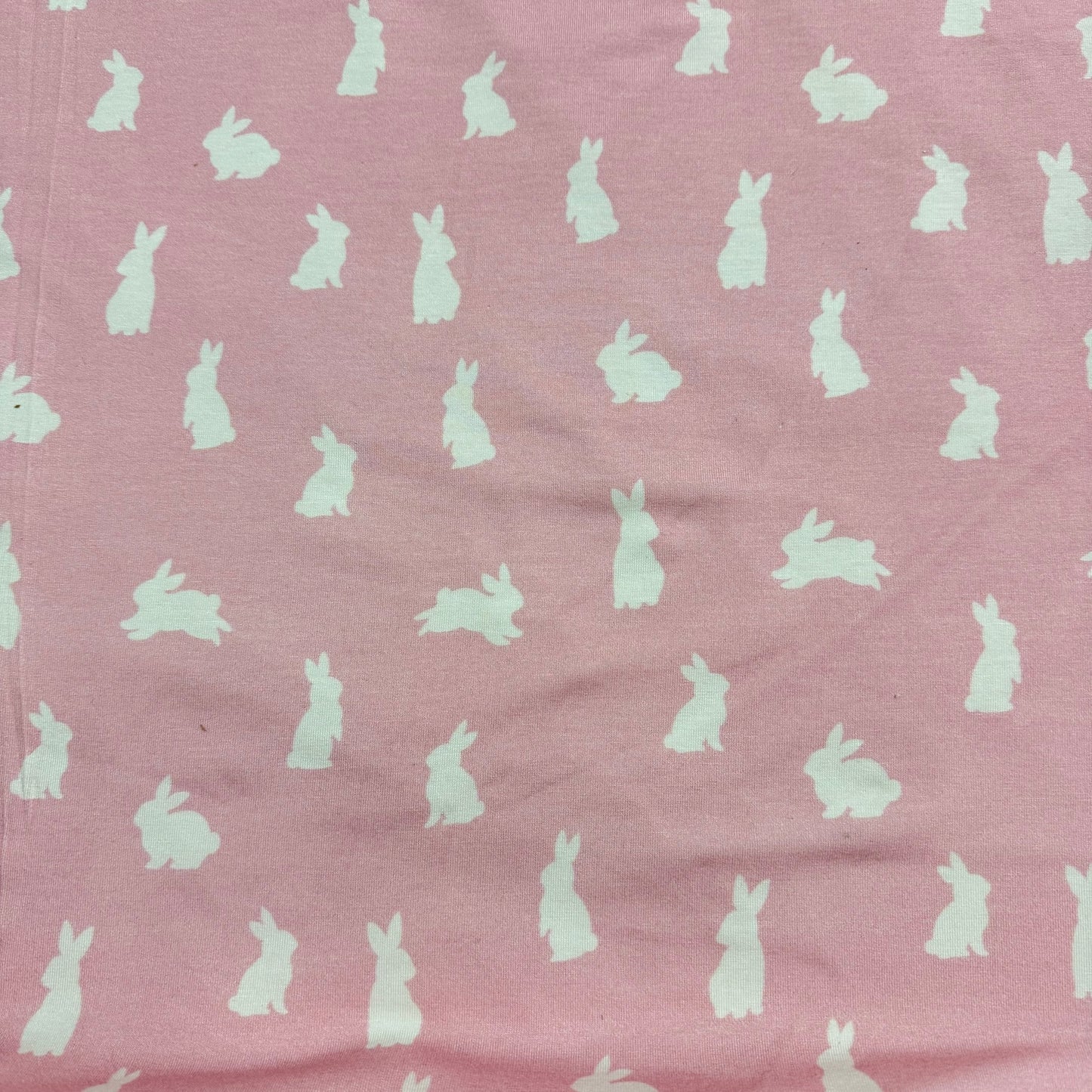 Off White Rabbits on Pink Bamboo/Spandex Jersey Fabric - Printed in the USA