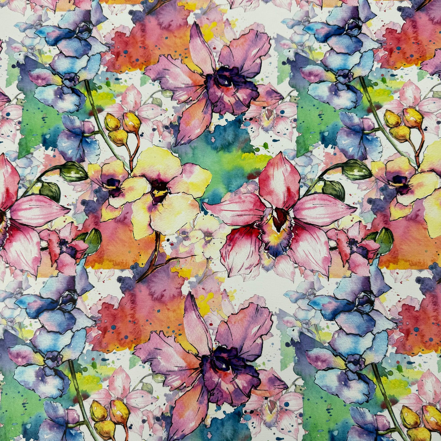 Wild Orchids on Smooth Vinyl Fabric